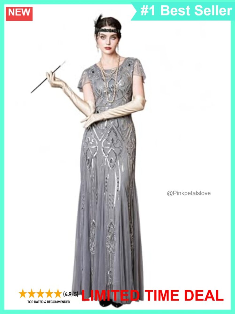 1920s Art Deco Sequin Maxi Flapper Dress Mermaid Formal Gown